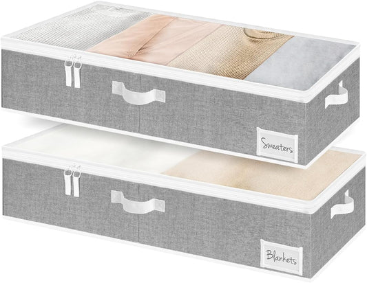 StorageWorks Large Under Bed Storage Containers with Handles and Label Holder, 2 Pack Ultra-thick Fabric Underbed Bins, Closet Organizer for Clothes, Blankets, Sweater