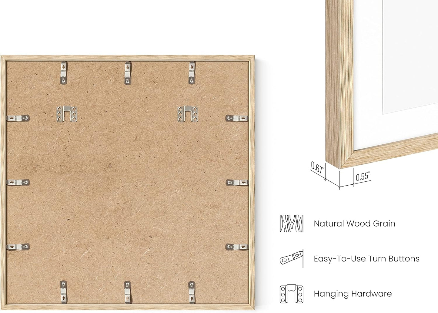 Haus and Hues Solid Oak Wood 20”x20” Picture Frames Matted to 16”x16” Set of 3 - Natural Oak Picture Frame 20x20, Portrait 20x20 Frames, 20 x 20 Frame with Mat, 20x20 Picture Frames (Beige Oak Frames)