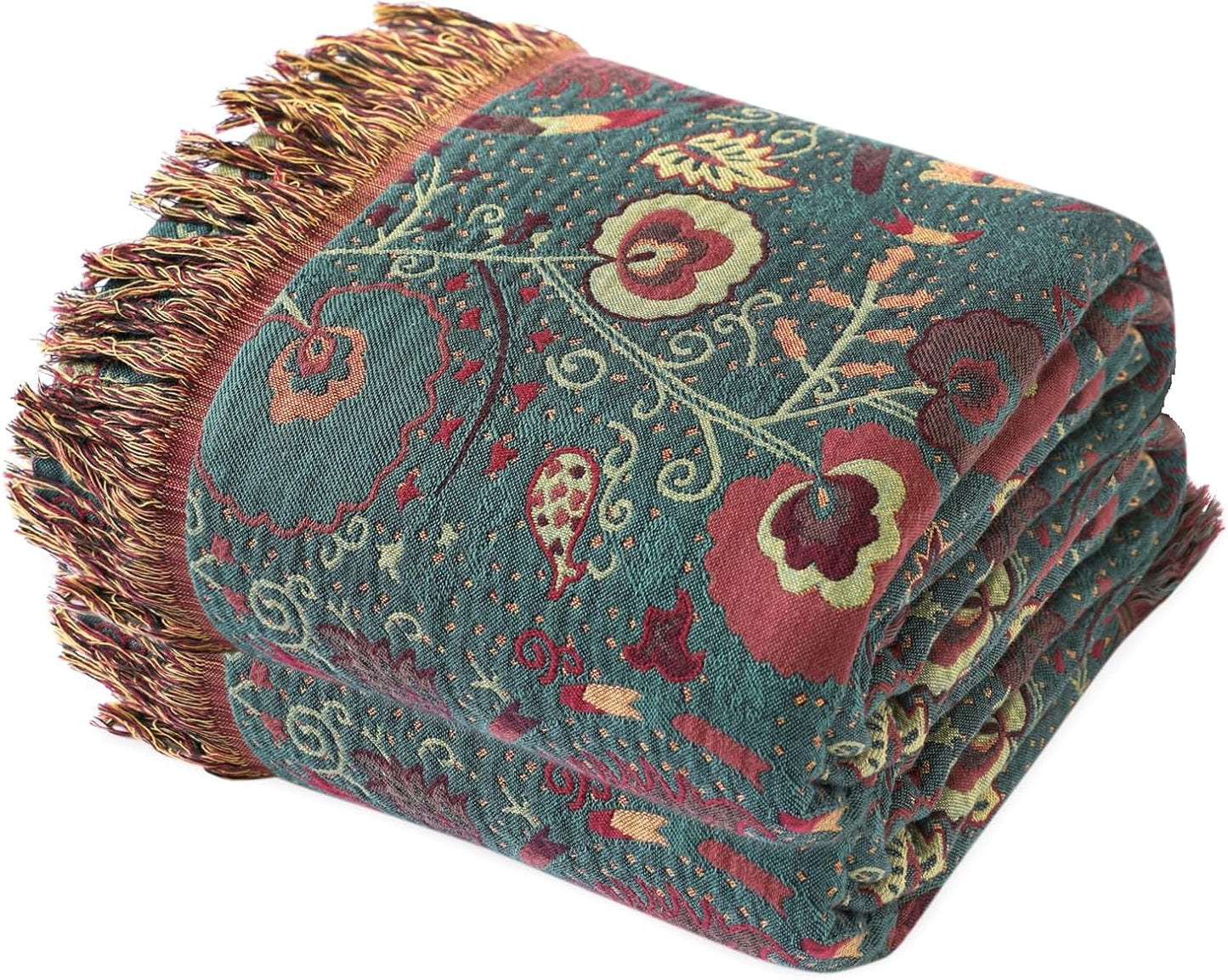 MSGKV Cotton Bed Blanket for Couch and Sofa Blankets for Living Room Bedroom Reversable Florals Throw 80"x90" Breathable Cozy Boho Blankets