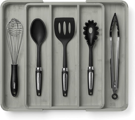 SMIRLY Silverware Drawer Organizer – Bamboo Kitchen Drawer Organizer, Adjustable Utensil Holder and Cutlery Tray, Drawer Dividers for Flatware and Kitchen Utensils