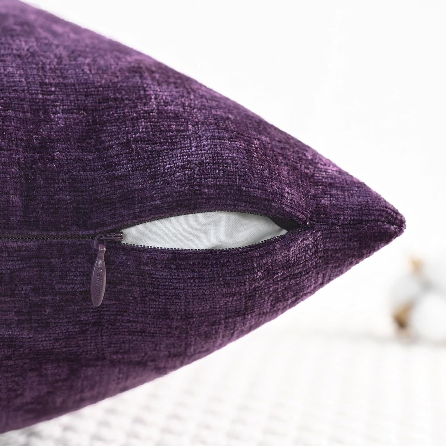 CaliTime Throw Pillow Covers Decorative 26 X 26 Inches Pack of 2 Cozy Chenille Cushion Cases for Couch Sofa Bed Living Room Home Plum Purple