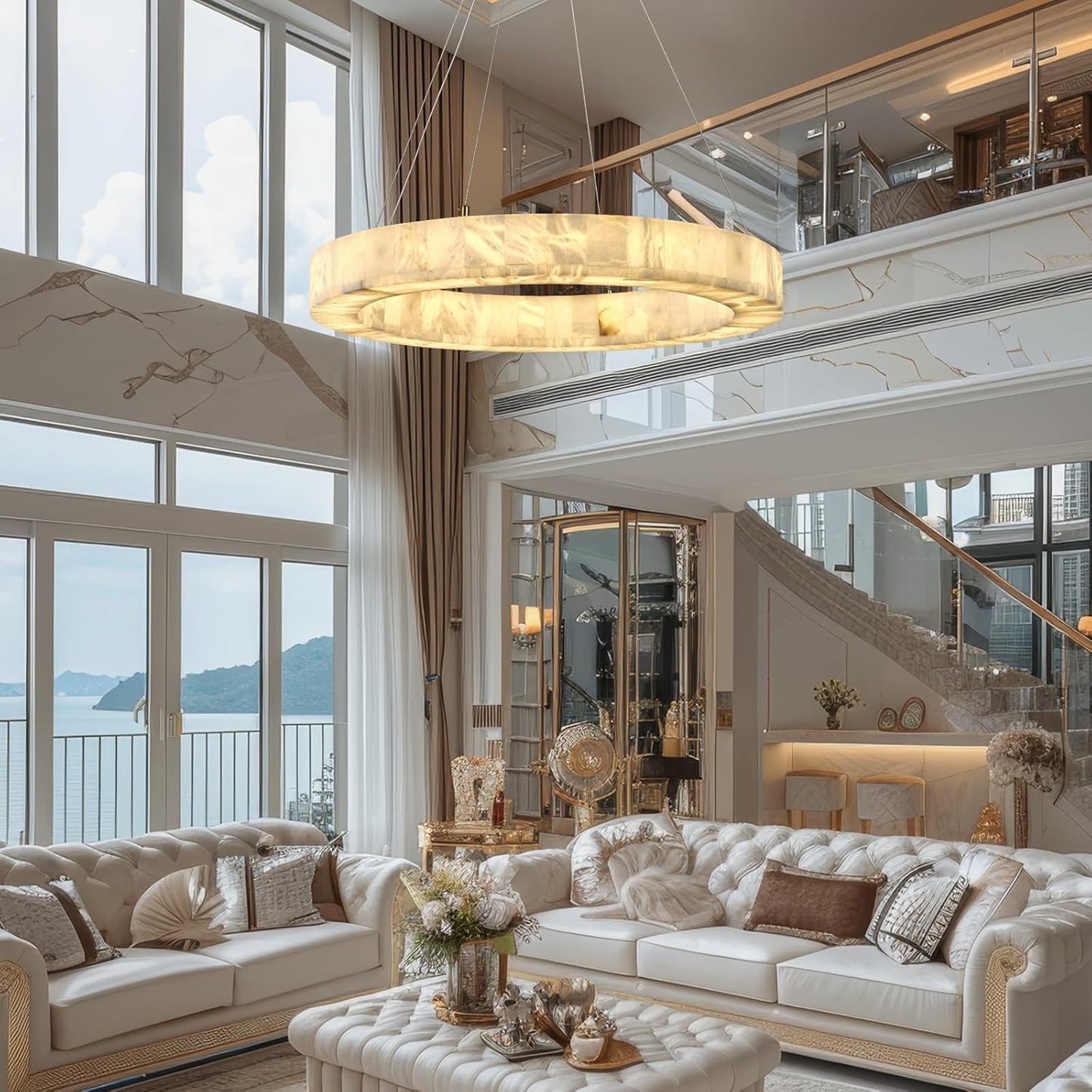 Alabaster Round Chandelier, D30in Modern Marble Dining Room Chandeliers, White Foyer Chandelier for Dining Room Light Fixture, Living Room, Bedroom Lights, Foyer, Kitchen