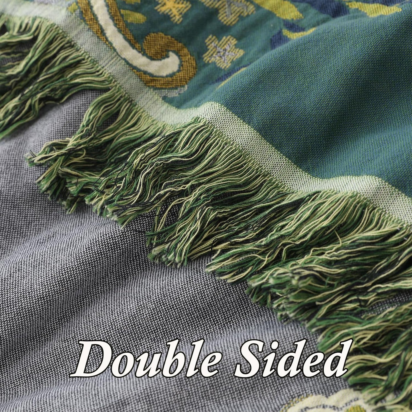 Snycler Boho Throw Blanket for Bed - 100% Cotton Ultra Soft Rustic Quilt - Green Boho Floral Printed Farmhouse Decor Bed Blankets, 60"×80" All Season Rustic Throw for Sofa Couch Chair