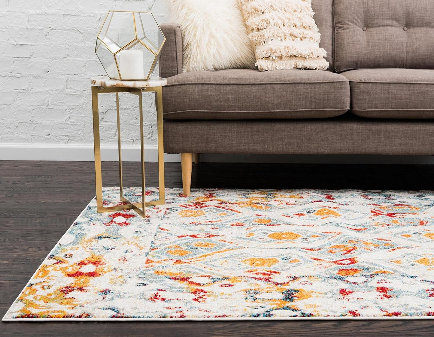 Unique Loom Rosso Collection Vintage, Geometric, Bohemian, Traditional, Distressed, Southwestern Area Rug, 5' 0" x 8' 0", Multi/Ivory