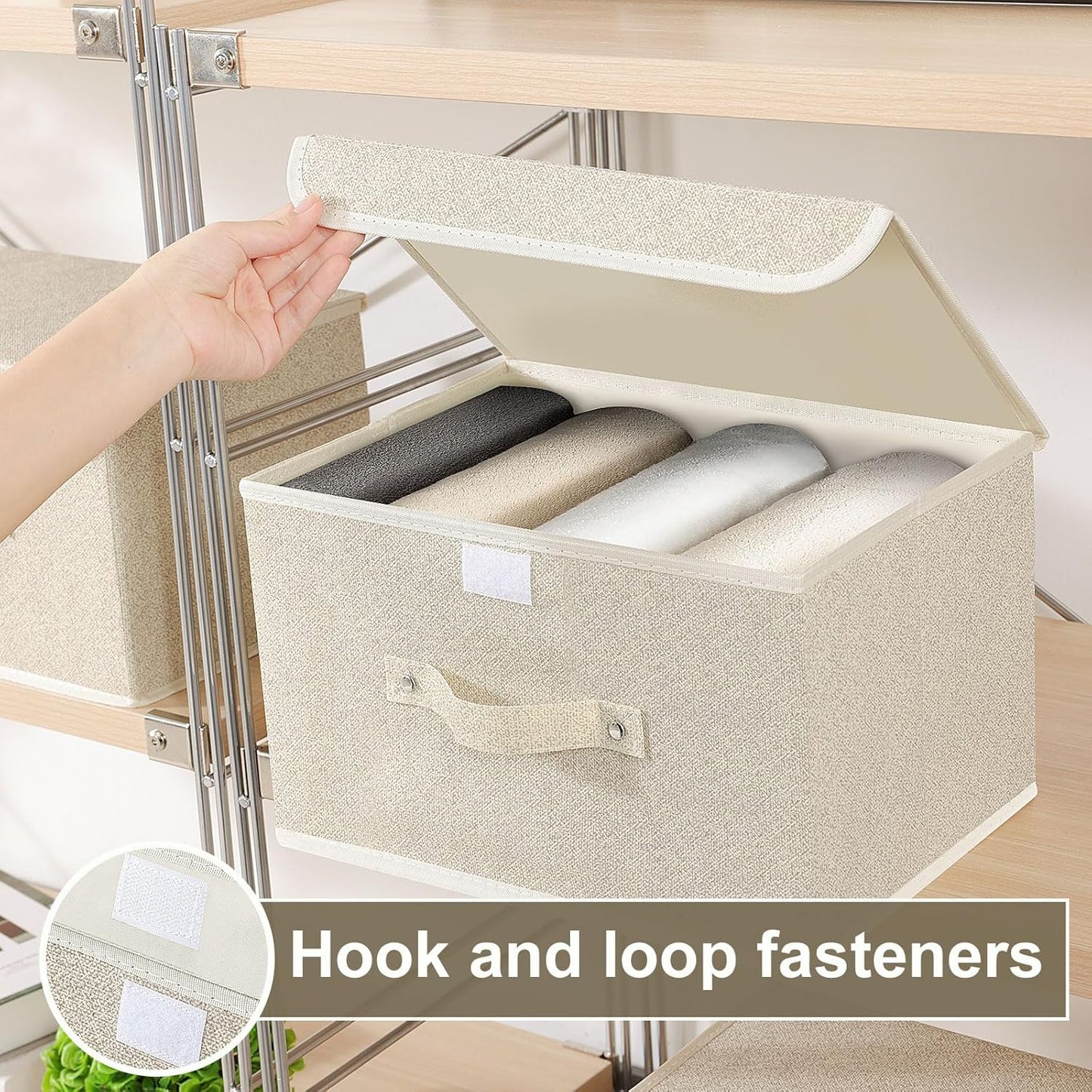 Fabric Storage Bins Cube Organizers with Flip-Top Lid and Handles,Storage Boxes for Organizing Home,Office,and Closet,Grey and Beige,3 Pack 13 X 9.1 X 7.9 in