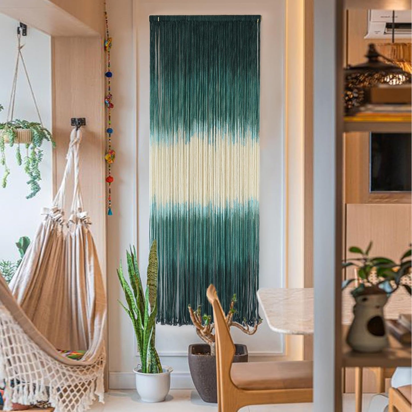 Macrame Wall Hanging Green Boho Handmade Ombre Wall Art Decor for Living Room Bedroom Fiber Art 15''W*43''L