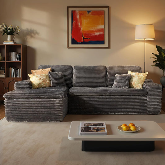 ovios 105” Modular Sectional Sofa with Thicken Seat Cushion, Cloud Couch with Deep Seat, Modern L-Shape Sofas Couches with Chaise,Upholstered Couches for Living Room Bedroom,Grey