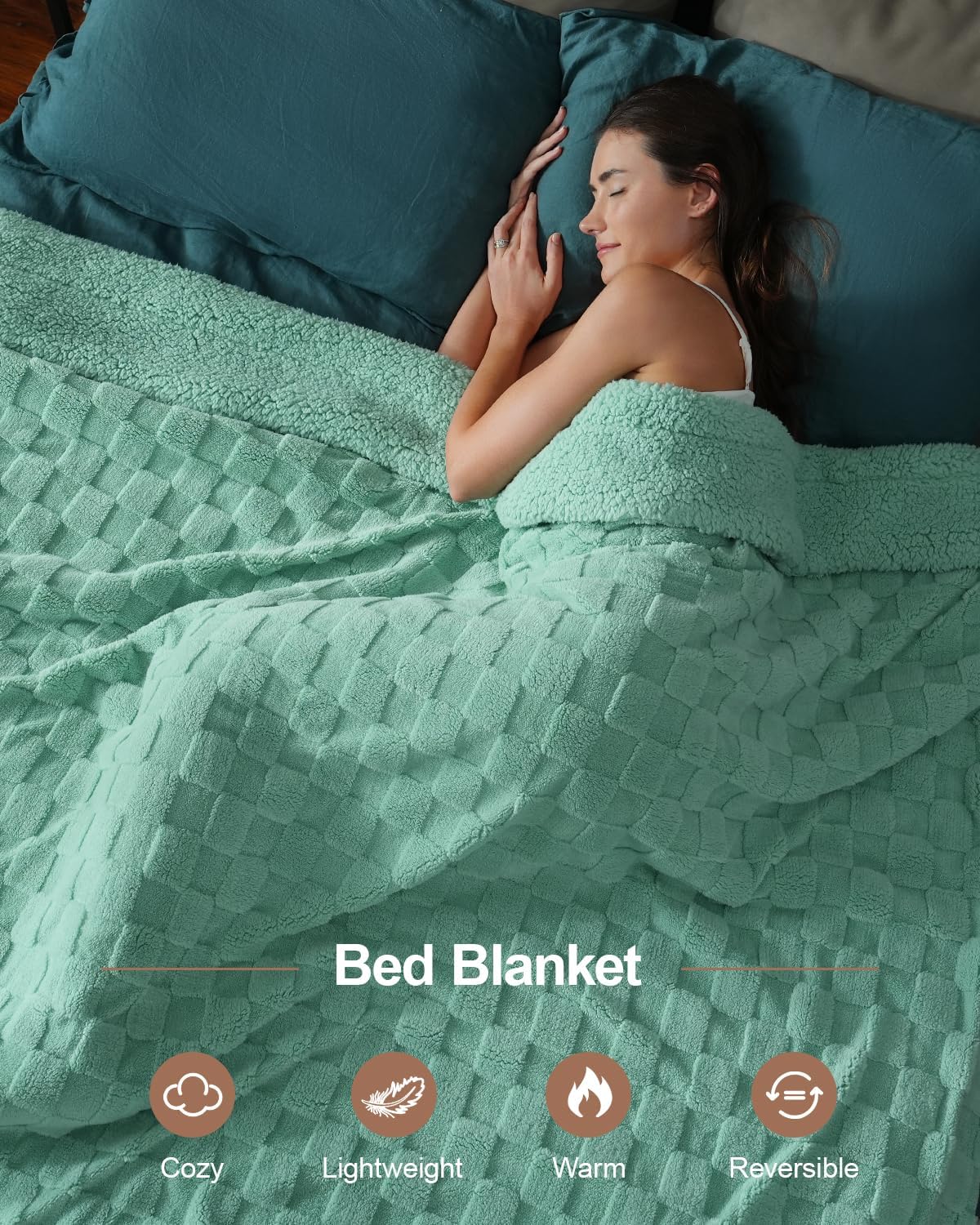 Pawque Super Soft Cozy Throw Blanket King Size for Couch Bed, Fluffy Sherpa Fleece Reversible Thick Warm Fuzzy Blanket for All-Season, 3D Checkered Jacquard Decorative Blankets, Sage Green, 108"x90"