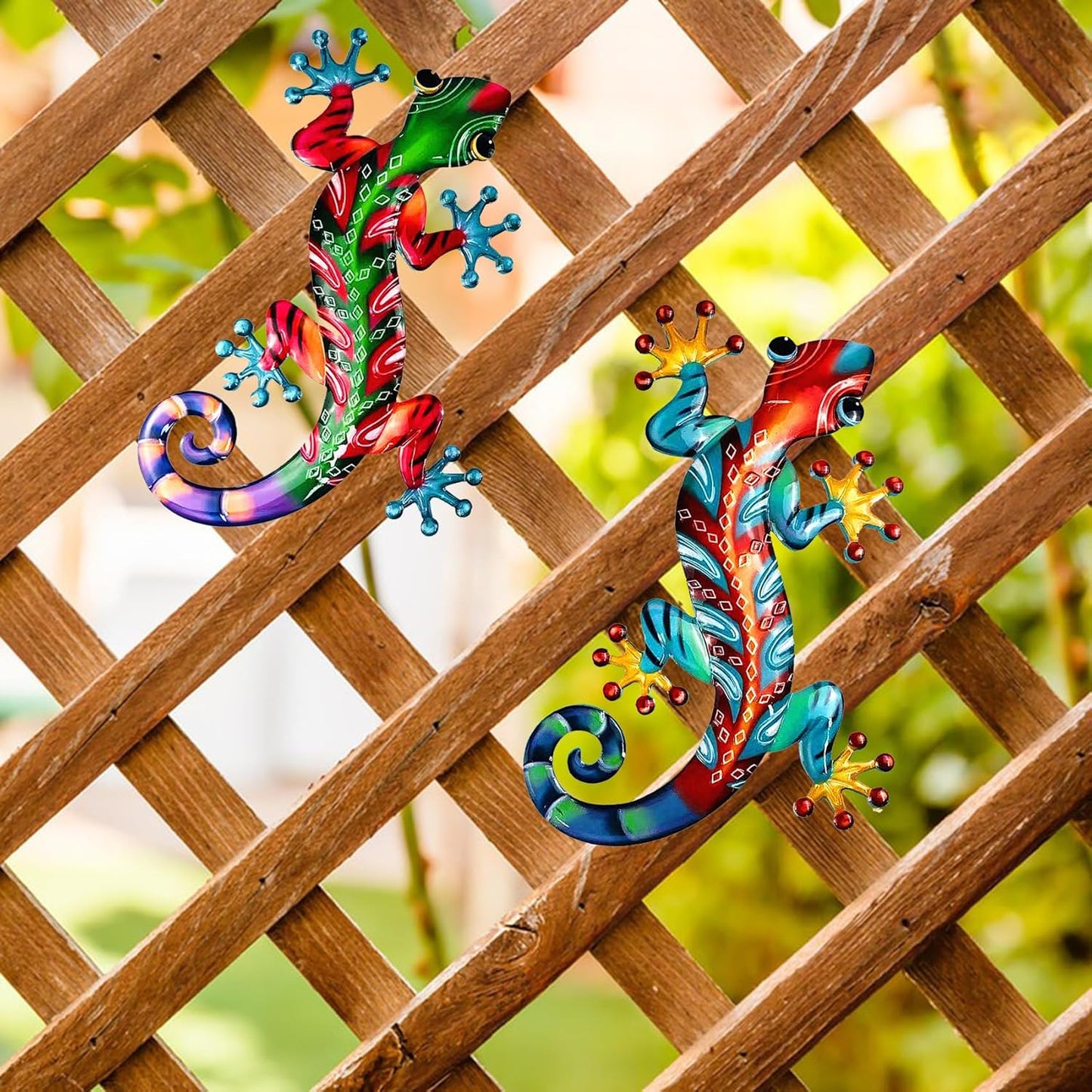 Set of 2 Large Metal Gecko Wall Decor, Outdoor Lizard Wall Art Upgrade Handmade Hanging Sculpture Decoration for Indoor Outdoor Home Garden Yard Fence Patio (2PC Large Gecko)