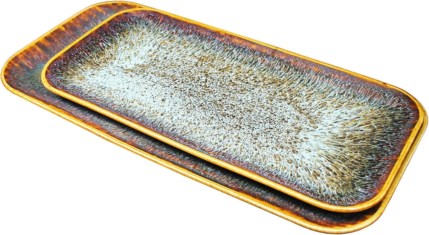 Porcelain Dinner Plates Platters Set of 2, for Fruit, dessert, snack platter, Bread, cupcake, Salad - Microwave, Dishwasher Safe, Scratch Resistant durable, Brown Reactive glaze