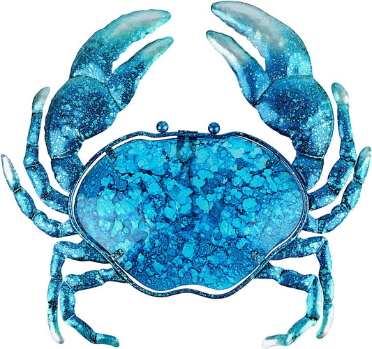 John's Studio Crab Wall Decor Outdoor Metal Bathroom Hanging Art Glass Blue Ocean Theme Decorations for Home, Pool and Patio