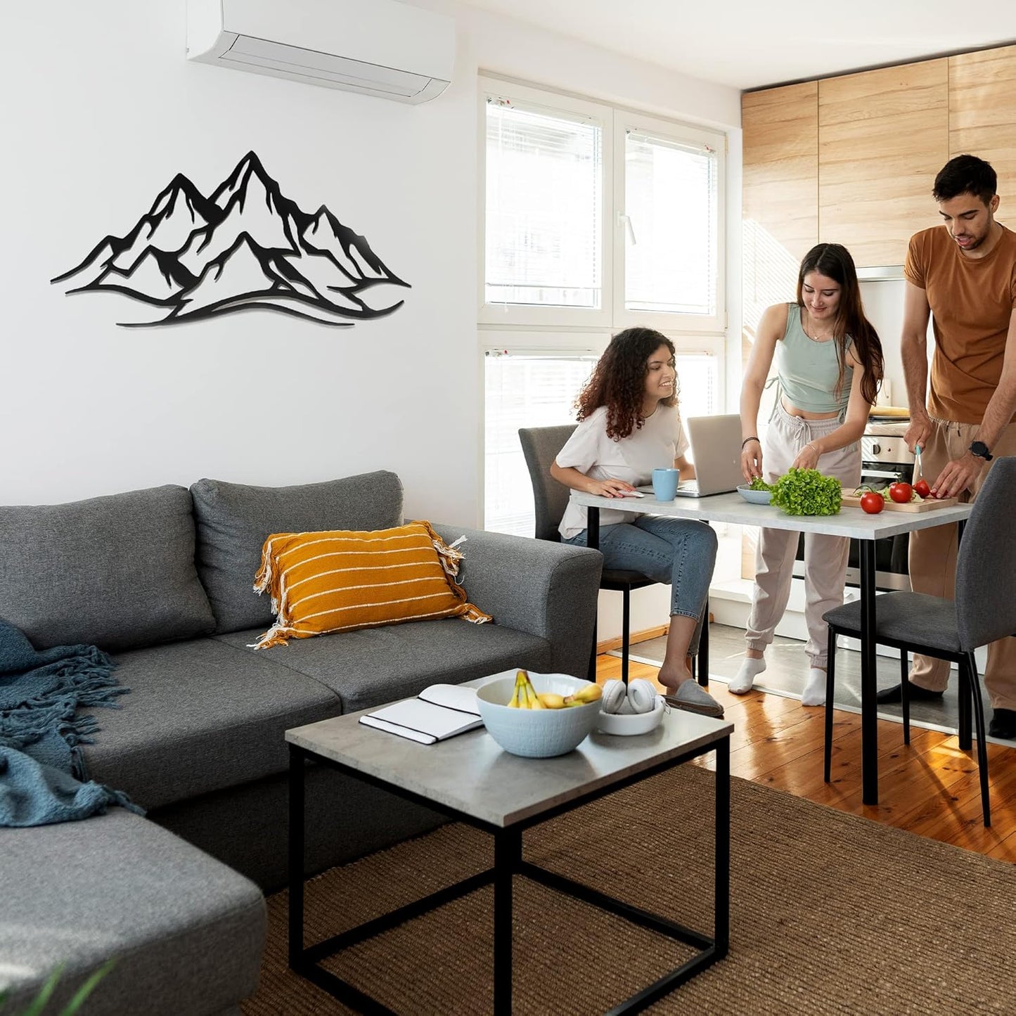 METALPLEX Mountain Range Metal Wall Art - Fade-Resistant and Rust-Free Indoor & Outdoor Aluminum Composite Wall Decor - Home Decor Wall Art For Living Room and Bedroom Decorations - Silver (30" x 14")