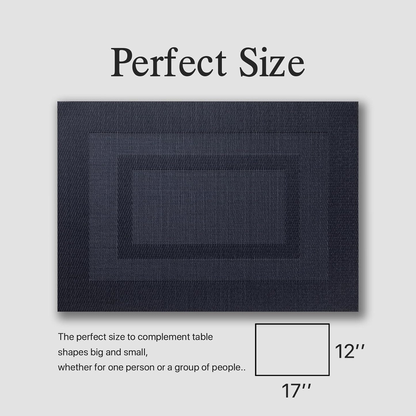 Placemat Set of 4 - Easy Clean Woven Vinyl Placemats for Dining Table, Indoor/Outdoor Place Mats, Washable PVC Table Mats（Black Cube）