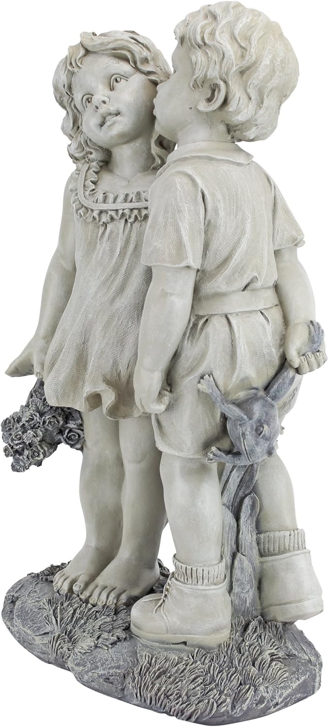 Young Sweethearts: Kissing Children Garden Statue