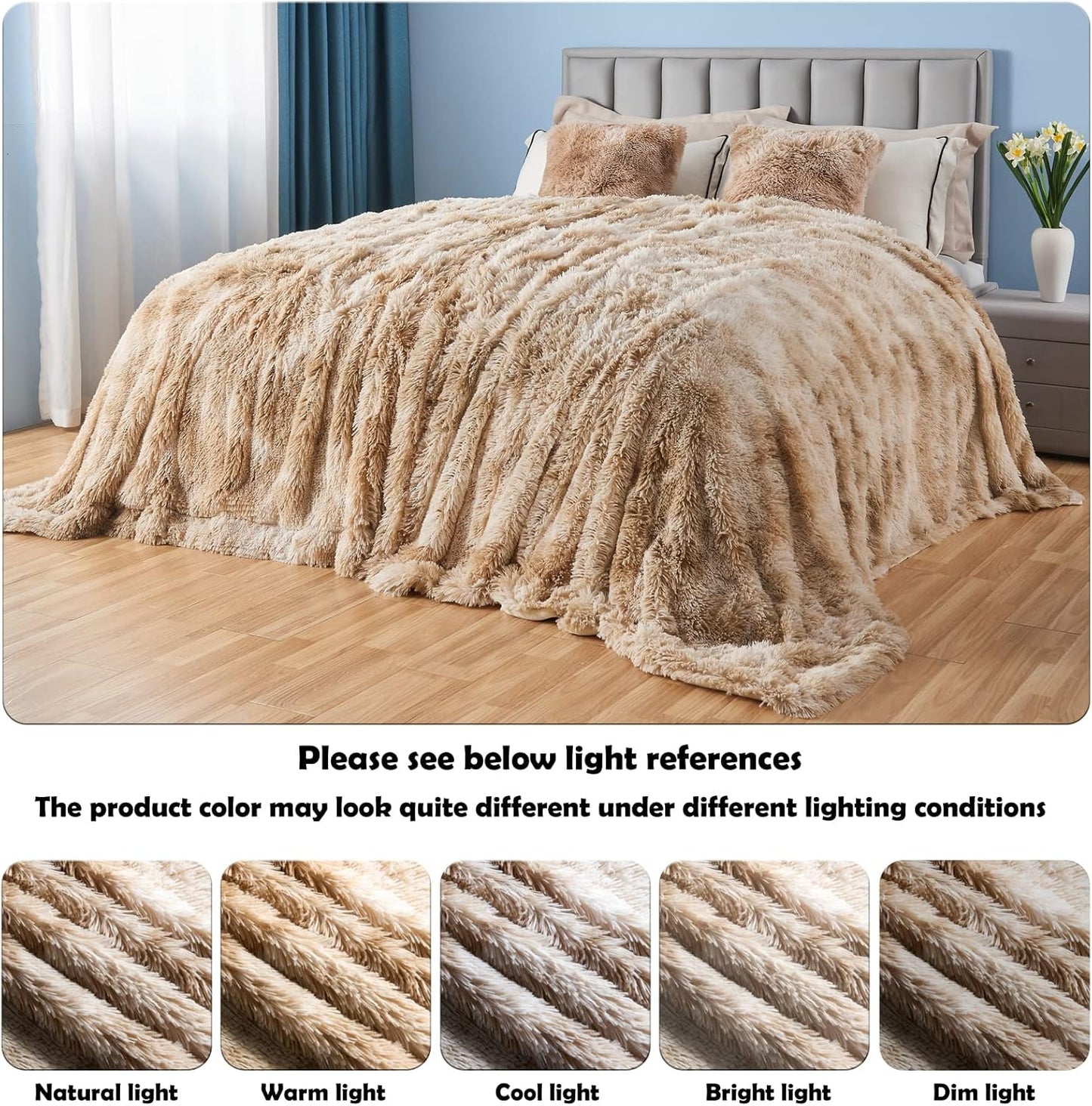 GONAAP Fuzzy Faux Fur Throw Blanket Tie-dye Beige Super Soft Cozy Plush Fuzzy Shaggy Blanket for Couch Sofa Bed (Tie-dye Beige, Throw(50"x60"))