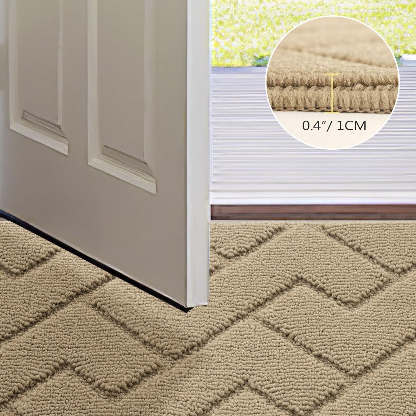 hicorfe Front Door Mat Outside Entrance,36"x59" Absorbent Muddy Dirt Resist Welcome Door Mats Outdoor Indoor,Stain and Fade Resistant,Non Slip Backing Entry Mat Doormat for Entryway(Beige)