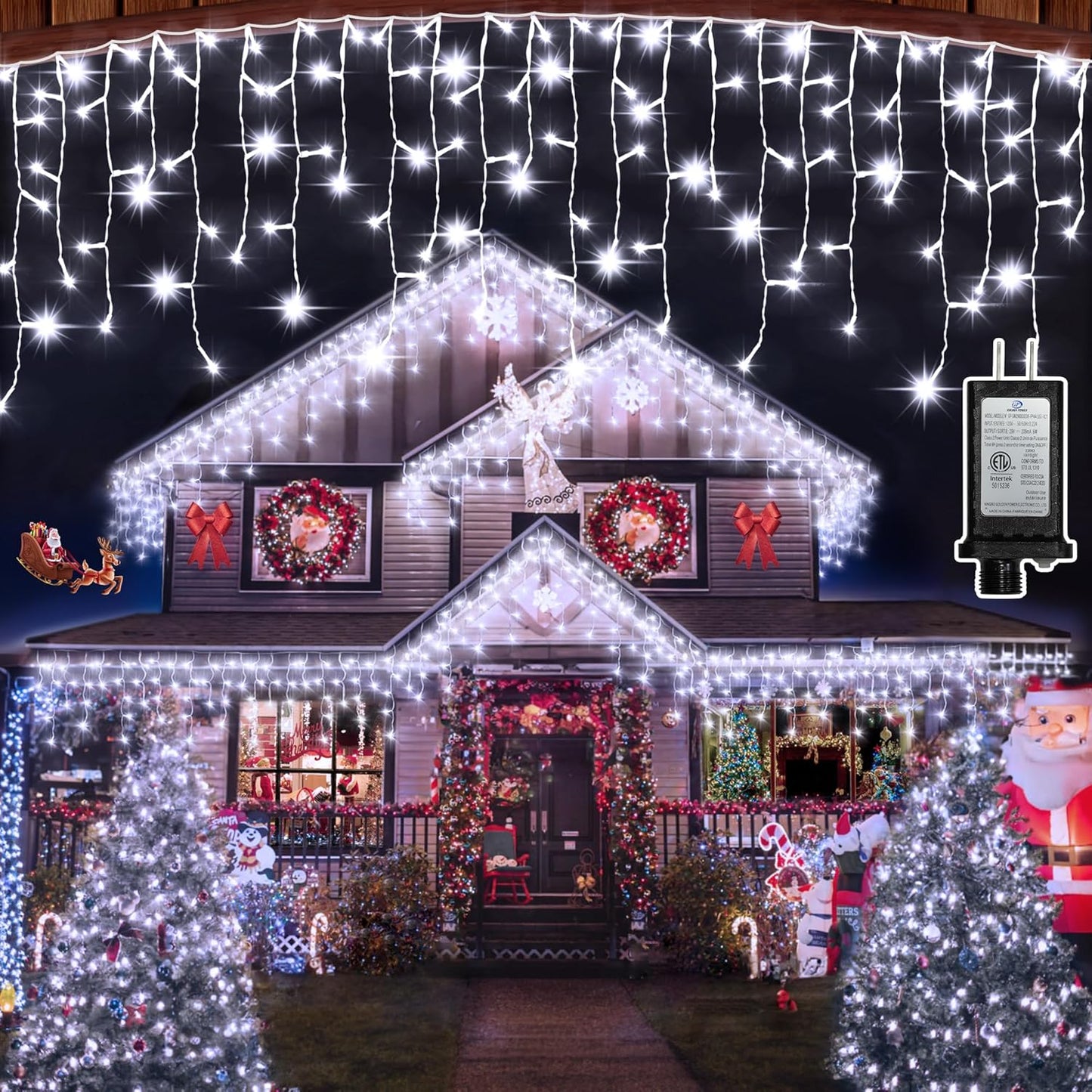792 LED Christmas Outdoor Lights with 176 Drops, 82ft Hanging Curtain Lights 8 Modes, Christmas Fairy Lighs with Timer & Memory for House Roof Holiday Wedding Christmas Decor (Cool White)