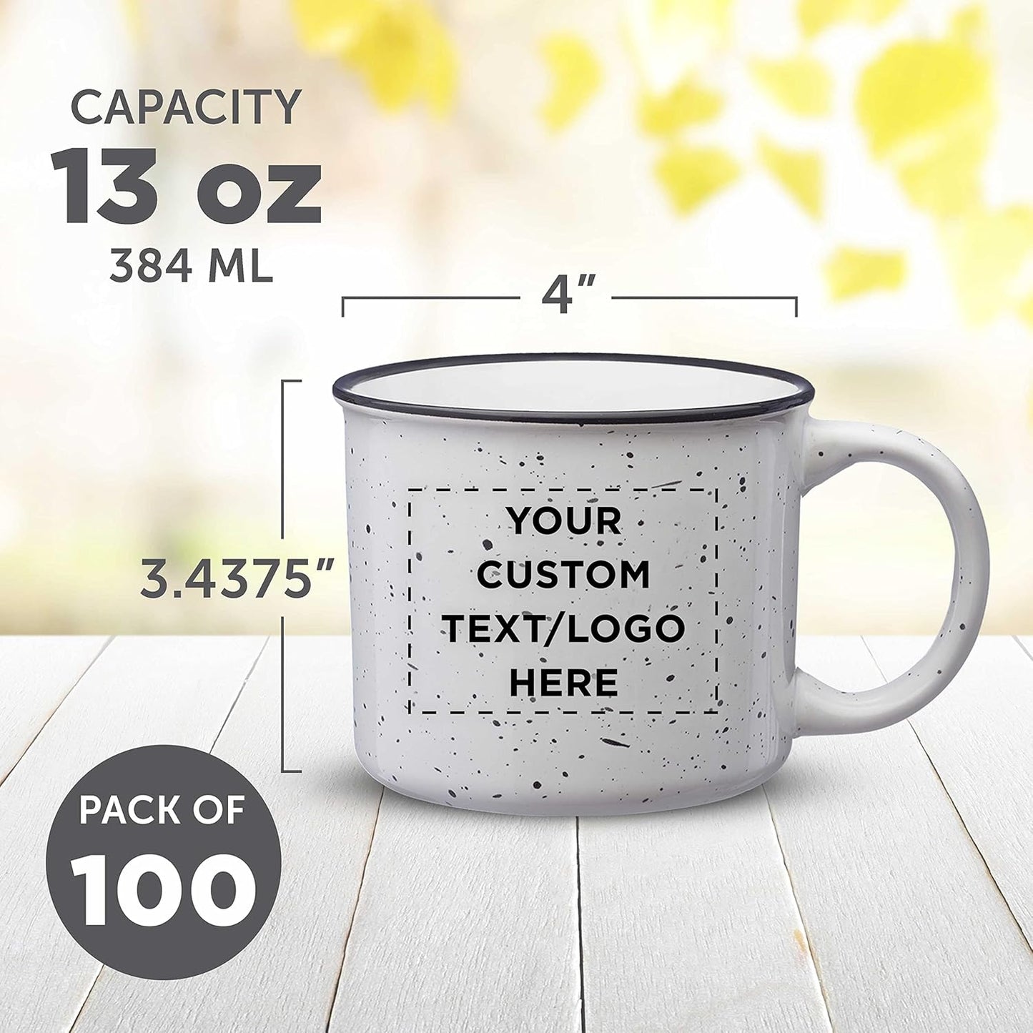 DISCOUNT PROMOS Custom Ceramic Campfire Coffee Mugs 13 oz. Set of 10, Personalized Bulk Pack - Perfect for Tea, Espresso, Cappuccino, Hot Cocoa - White