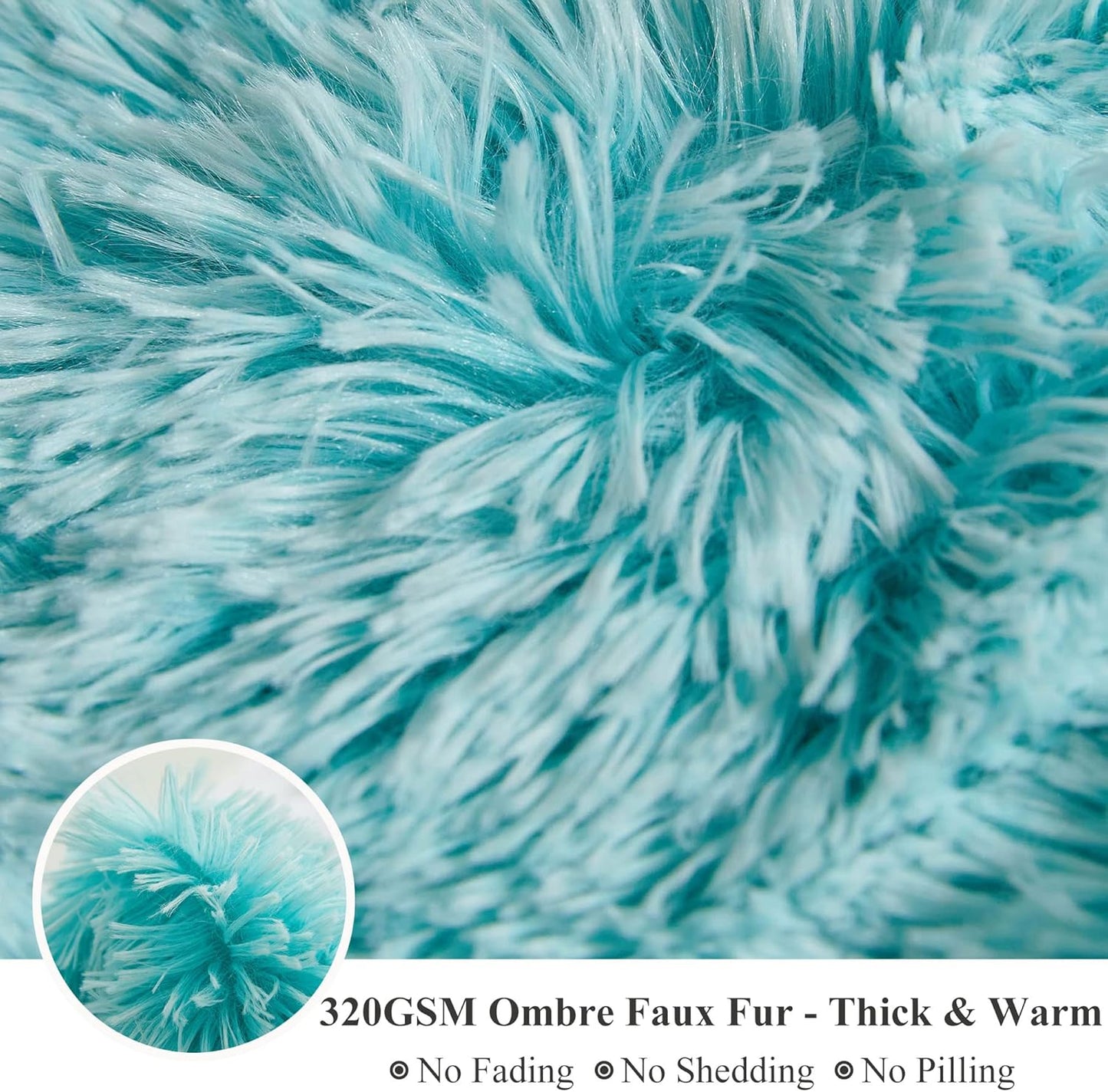 XeGe Plush Faux Fur Throw, Aqua Comfy 50x60 Fuzzy Blanket, Luxury Boho Lightweight Couch Throw, Autumn Ultra Soft Fluffy Shaggy Lap Blanket for Couch Bed Sofa Chair Ombre Aqua Green