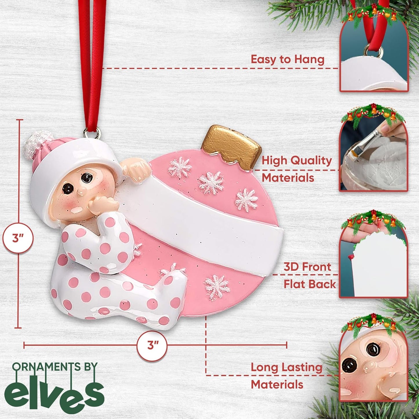3D Personalized Babys First Christmas Ornament 2025 Girl | Baby's First Christmas Ornament 2025 Baby Ornaments for Xmas Tree My 1st Xmas Ornaments for Couples New Parents - Pink Polka Dot Baby Girl