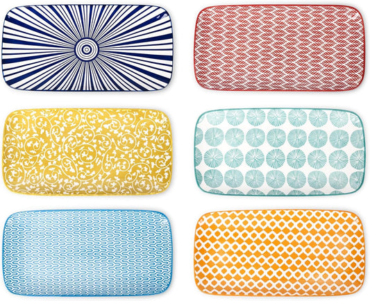 Selamica Ceramic Serving Platters, 12 Inch Serving Trays for Party Entertaining, Large Rectangular Serving Plates, Set of 6, Assorted Colors