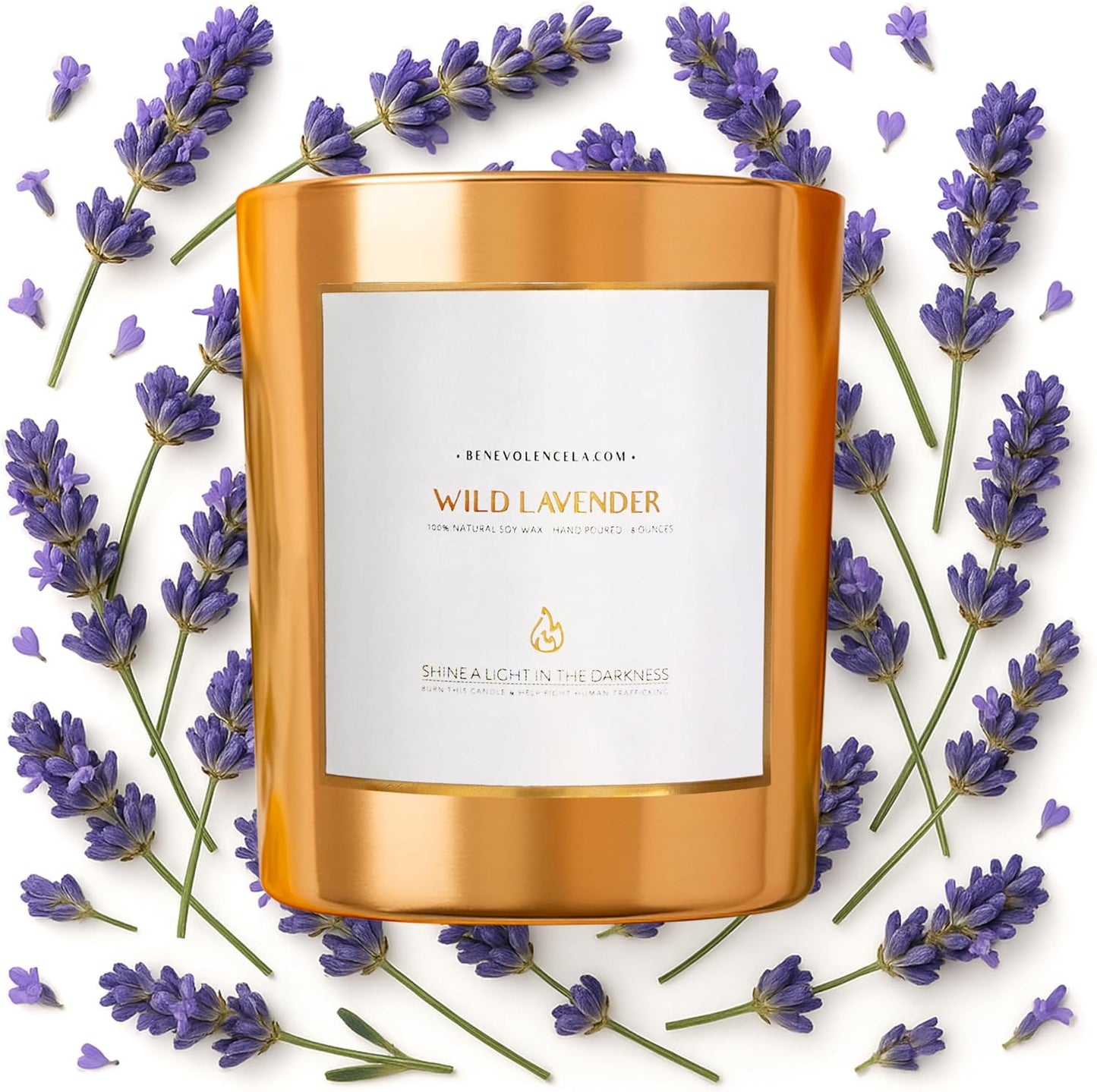 Benevolence LA Wild Lavender Wood Wick Candles | Soy Scented Candles for Home | Gifts for Women and Men | Home Fragrance | Aromatherapy | Shelf Decor, Bathroom Freshener | 8oz, 45 Hour Burn