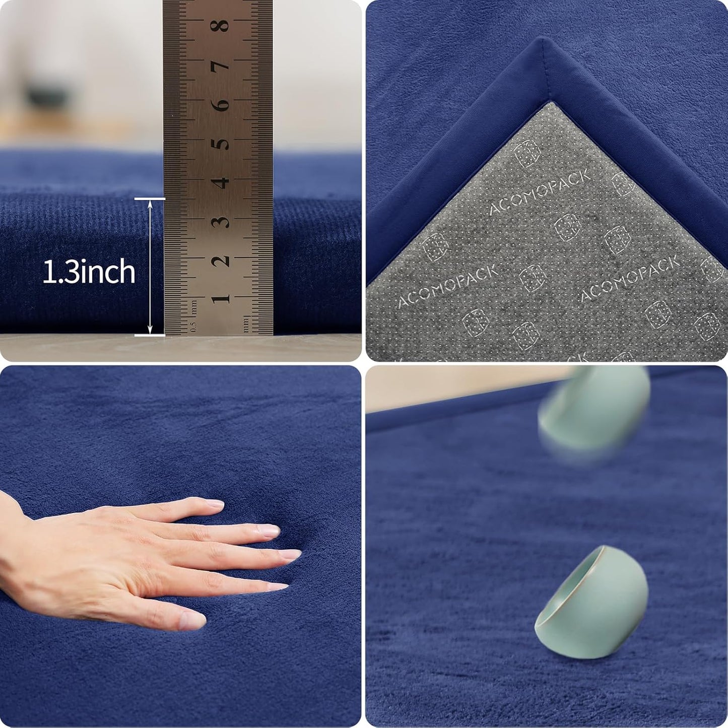 ACOMOPACK Baby Play Mat for Floor 1.3" Thick Memory Foam Play Mat 39"×59" Tummy Time Crawling with Non-Slip Bottom for Living Room,Nursery,Soft Velvet Playpen Mats for Kids,Infants（Royal Blue）