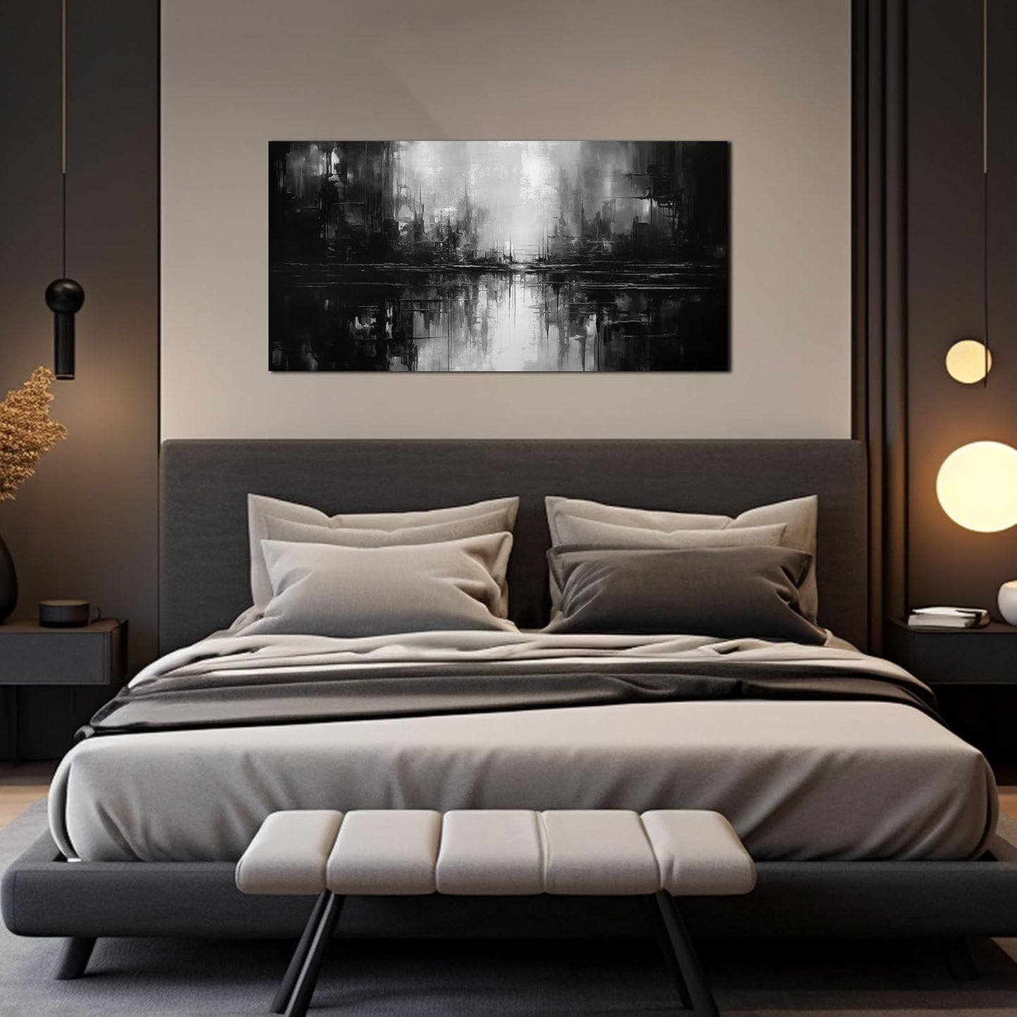 Abstract Wall Pictures for Living Room,Black Art Paintings for Wall Office Wall Art Bedroom Wall Decor 20 x 40 Inch