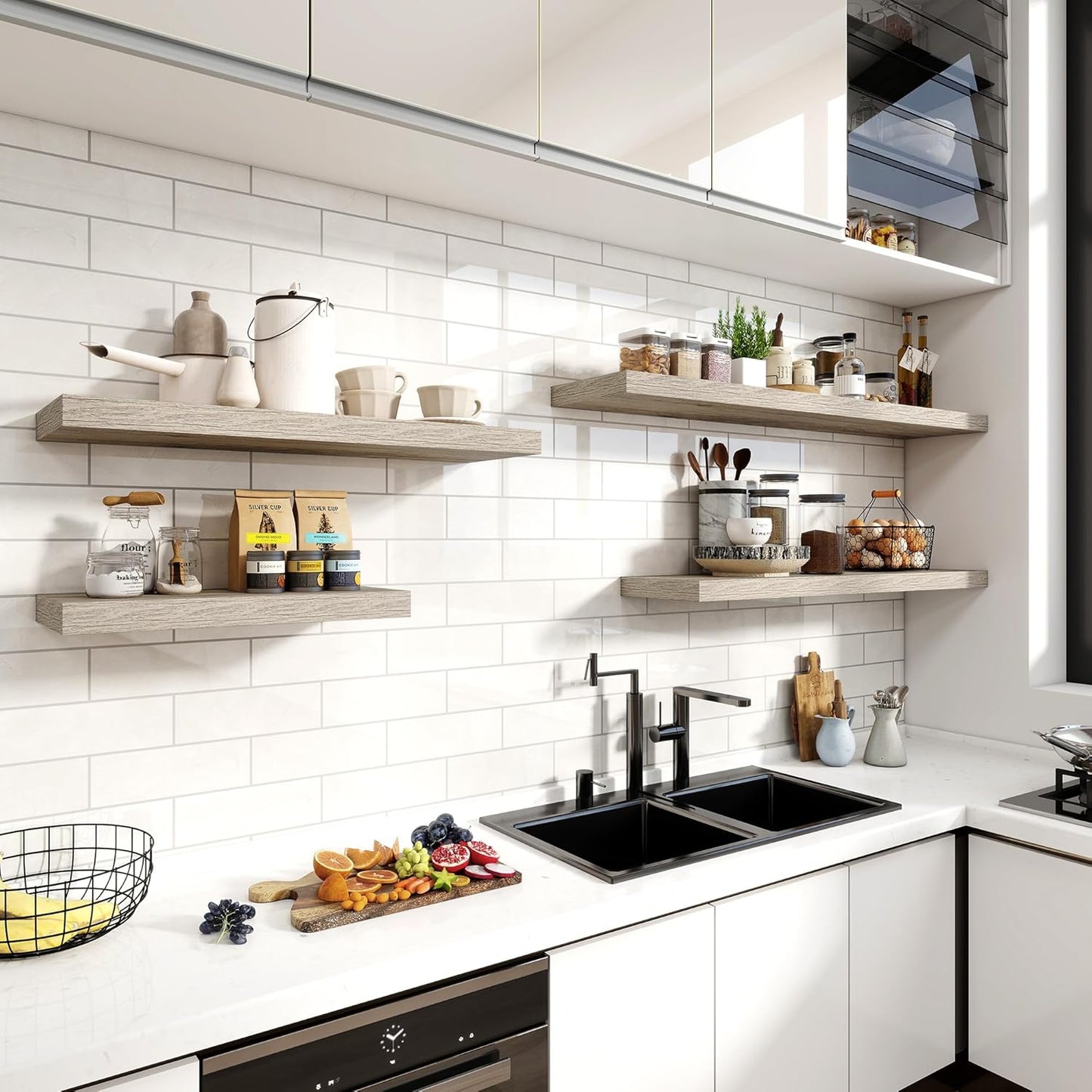 48 Inch Floating Shelves, 11.6 Inch Deep Floating Shelves for Wall, Floating Shelf with Invisible Brackets, Deep Shelves for Bathroom, Bedroom, Living Room, Vintage Gray Oak