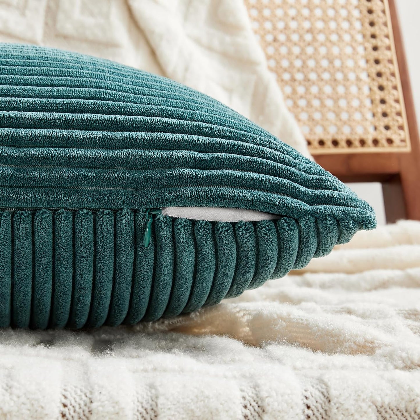 Fancy Homi 2 Packs Teal Decorative Throw Pillow Covers 20x20 Inch for Living Room Couch Bed Sofa, Rustic Farmhouse Boho Home Decor, Soft Corss Corduroy Patchwork Accent Square Cushion Case 50x50 cm