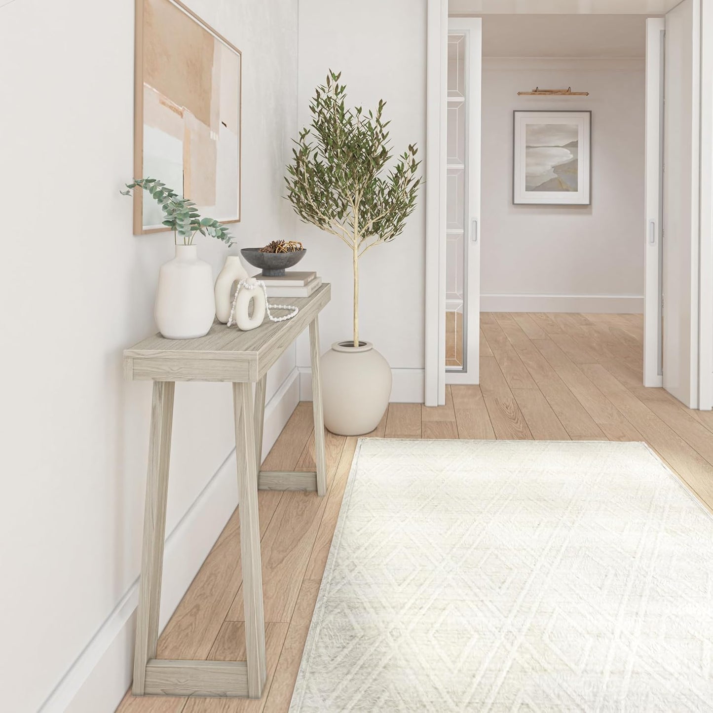 Plank+Beam Solid Wood Console Table, 46.25 Inch, Sofa Table, Narrow Entryway Table for Hallway, Behind The Couch, Living Room, Foyer, Easy Assembly, Coastal White