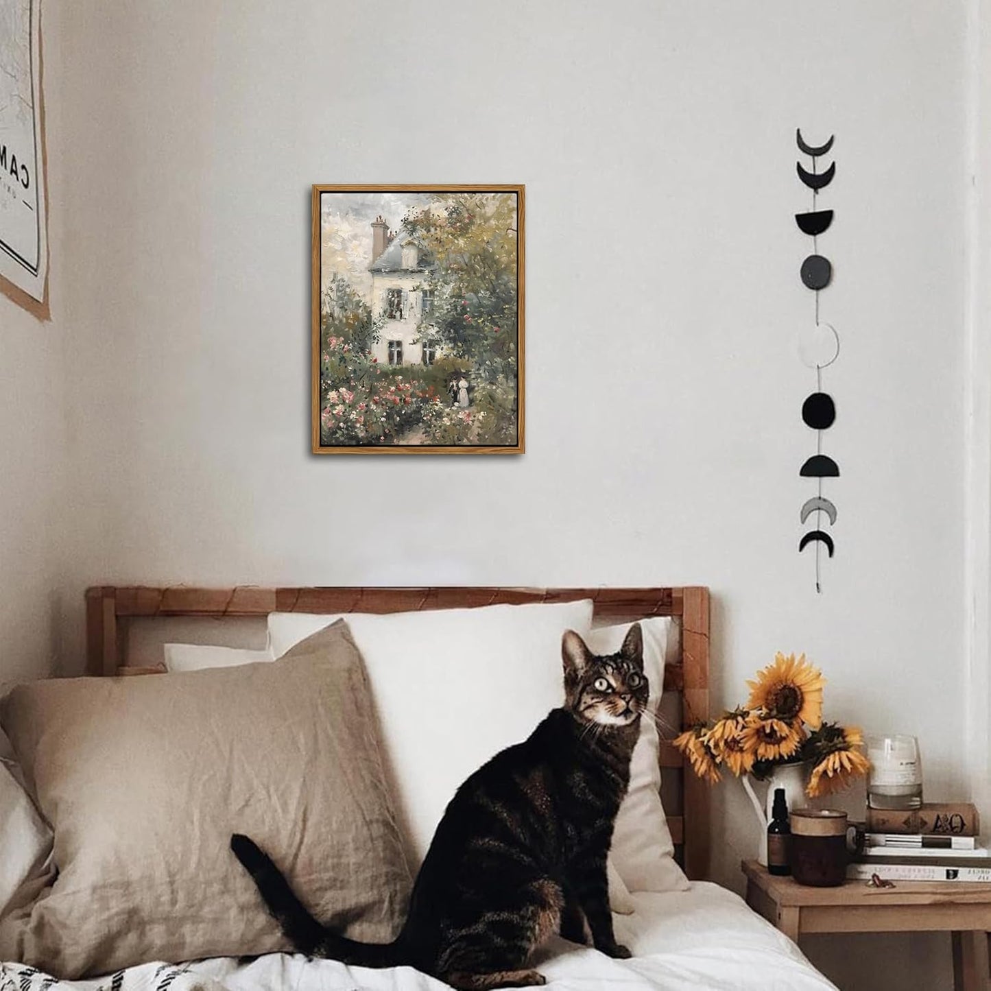 Floating Framed Canvas Vintage Wall Art, Neutral English Cottage Rose Garden Oil Paintings Print, Spring Pictures Wall Decor for Living Room Hallway Bedroom Office Rustic Decor 8x10 inch