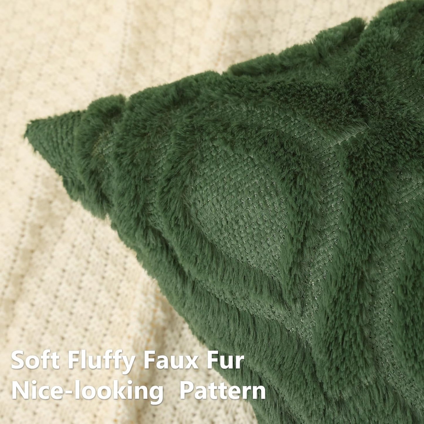 decorUhome Throw Pillow Covers 24x24 Inch Set of 2, Soft Plush Decorative Faux Fur Forest Elf Solid Couch Pillow Covers, Accent Farmhouse Neutral Square Euro Pillow Cases for Sofa Bed Living Room