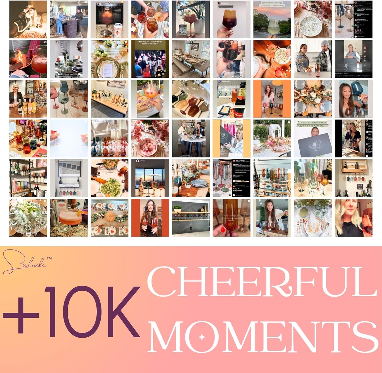 Saludi Colored Wine Glasses, 16.5oz (Set of 6) Stemmed Multi-Color Glass - Great for all Wine Types and Occasions - Luxury, Durable, Hand-Blown