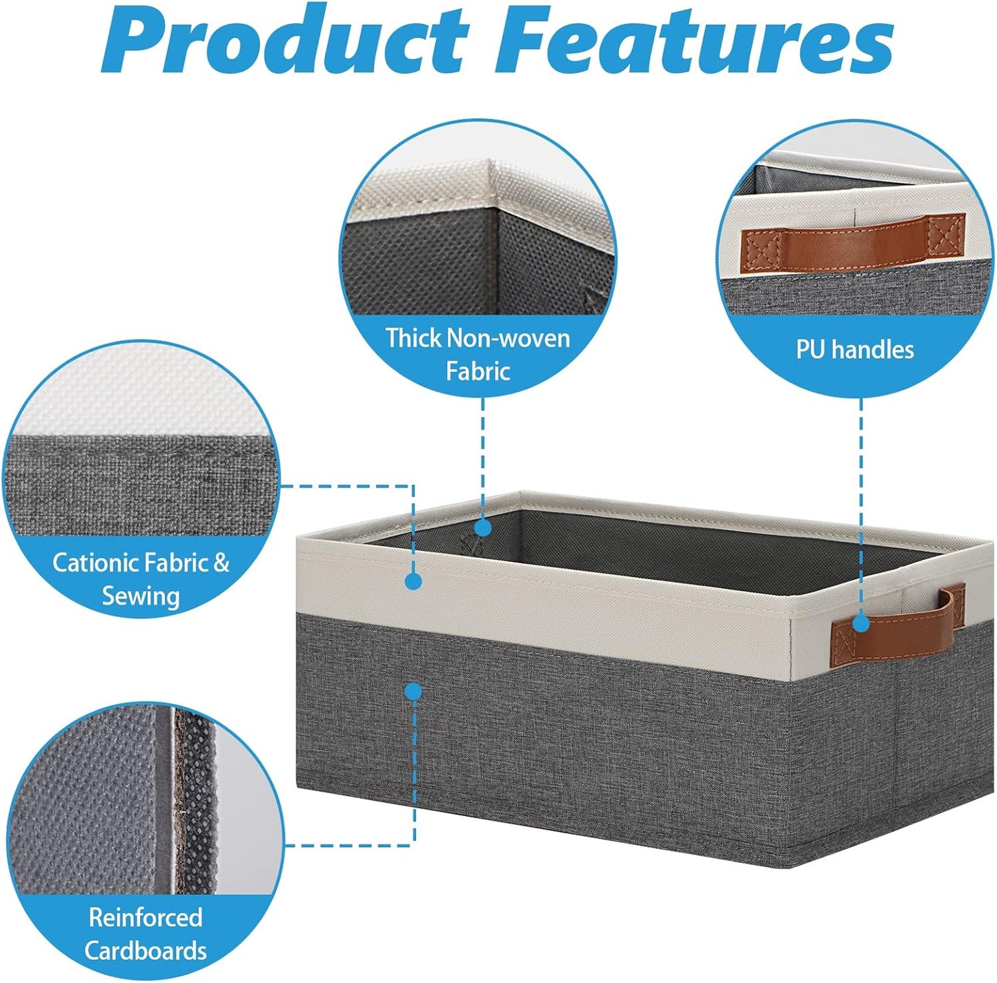 GhvyenntteS Small Fabric Storage Bins with Handles 6 Pack, 11.8" x 7.87" x 5.11" Storage Baskets for Shelves, Baskets for Organizing Clothes Underwear Socks Hats DVDs (Grey/White)