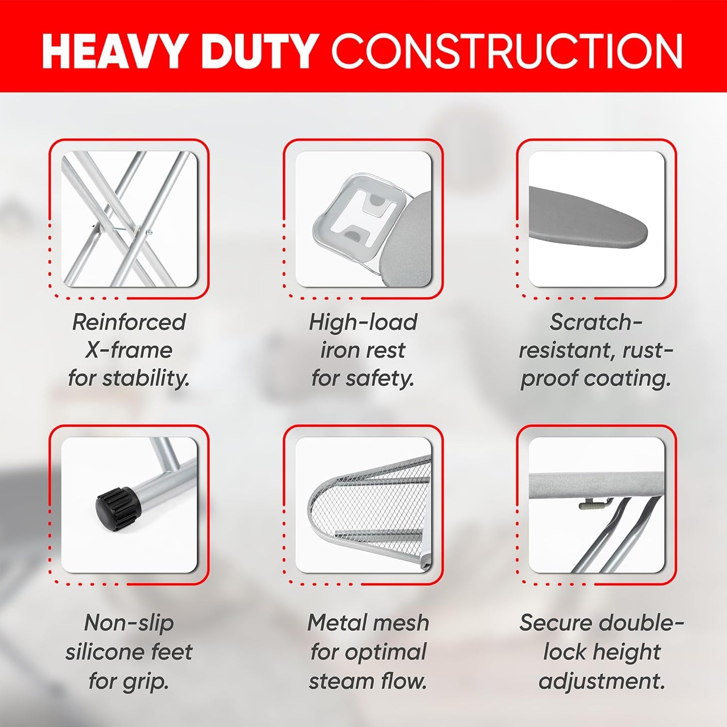 Ironing Board Full Size 54" L x 13" W, Foldable & Adjustable Height Iron Board with Heat-Resistant Cover and Iron Rest, Sturdy & Space-Saving Ironing Table for Home