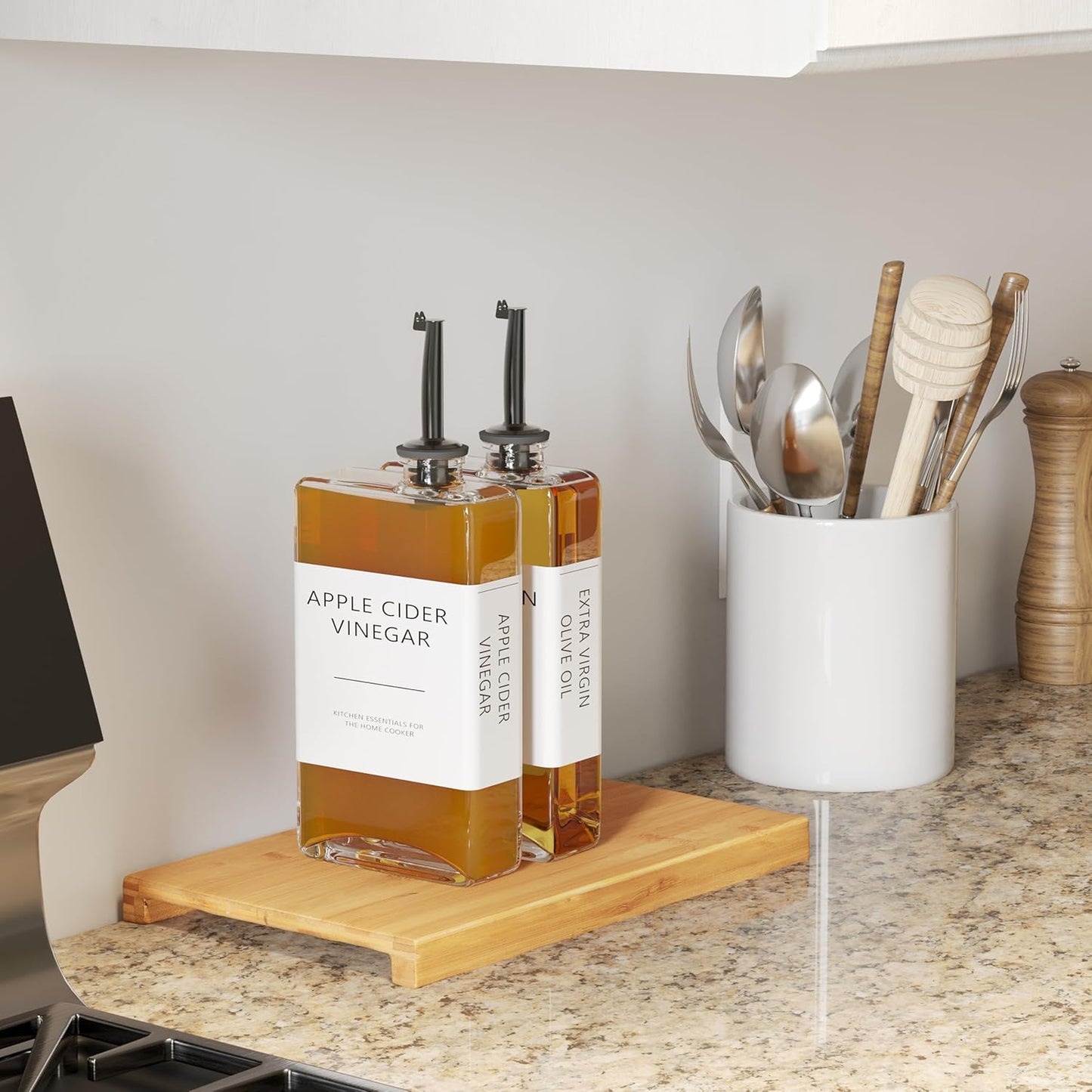 New England Stories Kitchen Cooking Oil Dispenser Set, Olive Oil and Vinegar Bottles, Soy Sauce Dispenser - 2 Pieces, Black, Durable & Stylish Design