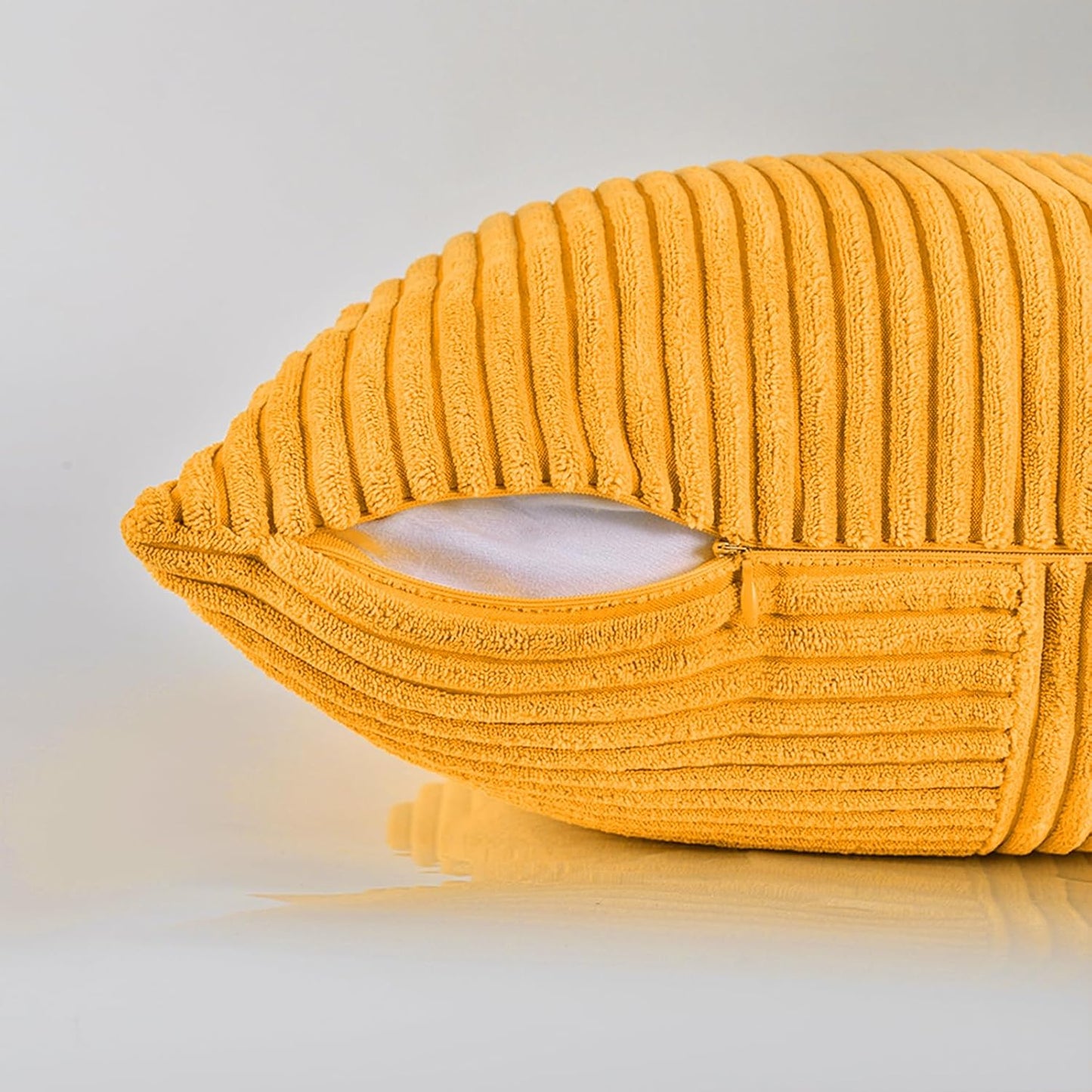 Fancy Homi 2 Packs Gold Yellow Lumbar Decorative Throw Pillow Covers 12x20 Inch for Couch Bed Sofa, Rustic Farmhouse Boho Spring Home Decor, Soft Striped Corduroy Rectangle Accent Cushion Case 30x50cm