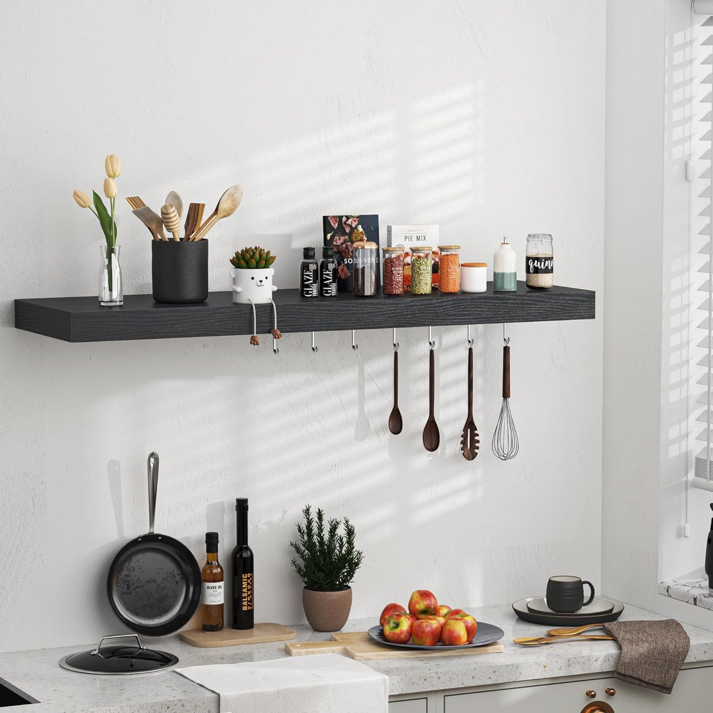 Floating Shelves - 10.3 Inch Deep Wall Shelf for Decor & Storage - Wall Mounted Display Shelving with Invisible Heavy-Duty Metal Bracket - 36" W x 10.3" D x 1.8" H - Set of 1 - Rustic Black