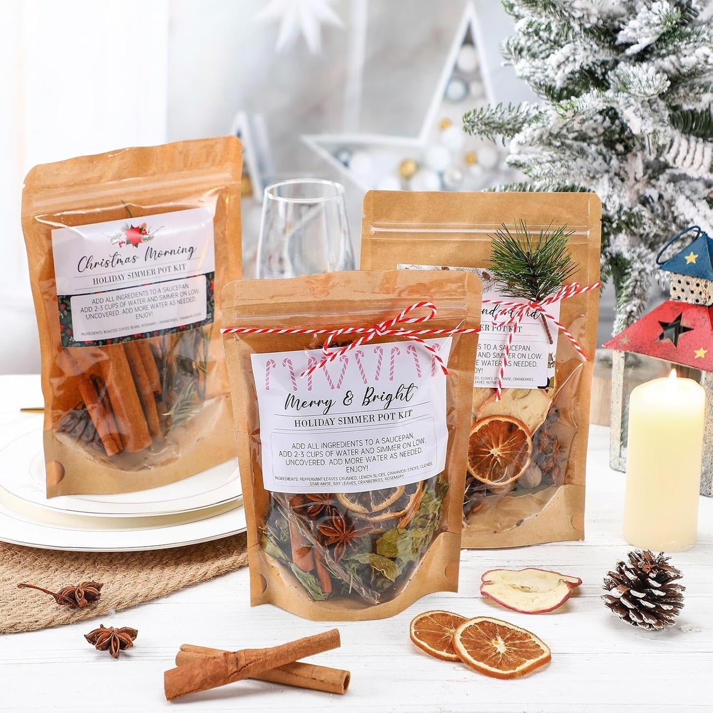 3 Pack Christmas Potpourri Simmer Pot Kit, Holiday Stovetop Potpourri, Botanical Air Freshener Sachets, Festive Bowl Filler Decor for Home Fragrance, Housewarming & Hostess Gifts