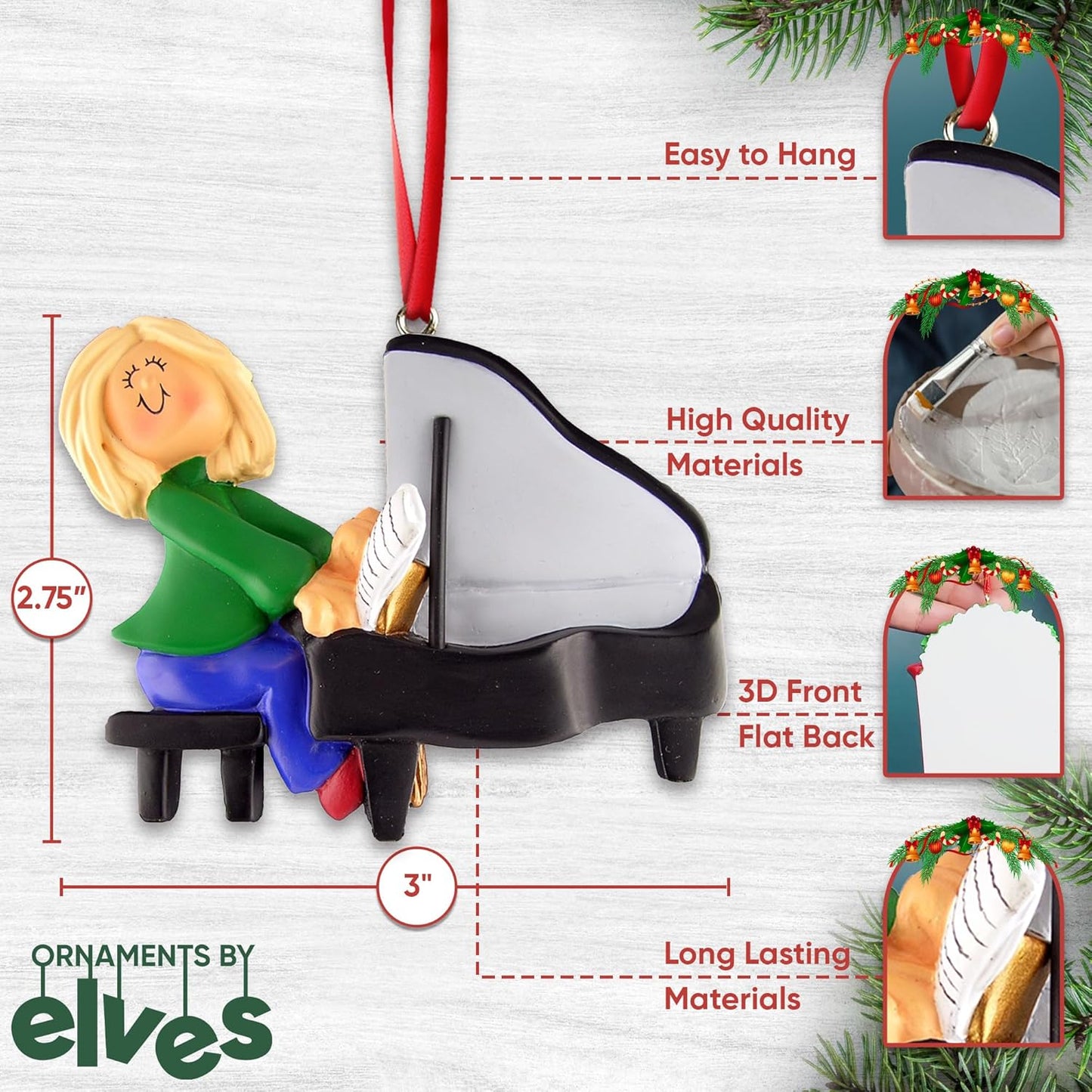 Personalized Piano Ornament 2025 for Piano Teachers, Students, or Musicians – Custom Music Ornament with Keyboard and Notes – Keepsake for Pianists, Recitals, or Tree Decoration