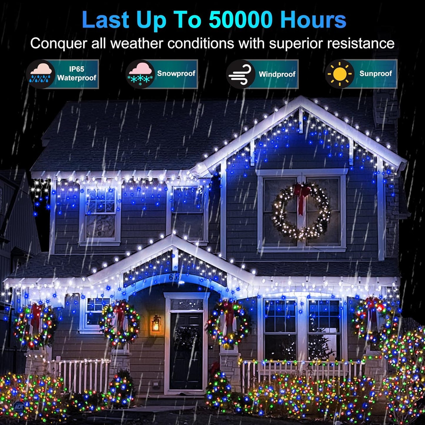1620 LED Christmas Outdoor Lights with 360 Drops, 164ft Hanging Curtain Lights with 8 Modes Timer & Memory, Waterproof Christmas Fairy Lighs for House Holiday Wedding Christmas Decor Blue & Cool White