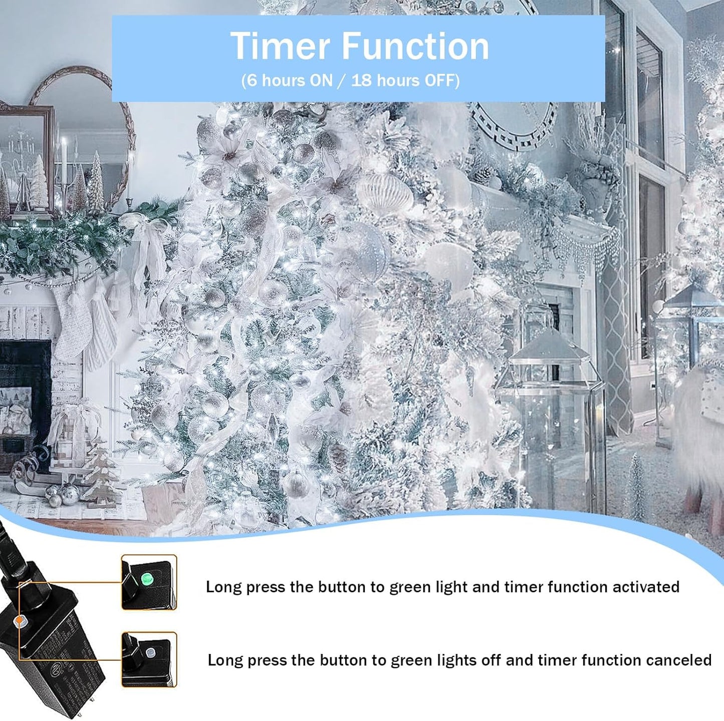 Upgraded 33 FT 100 LED Christmas Lights Outdoor Indoor, Extendable Waterproof White String Lights with Memory Function & Timer & 8 Modes Green Wire for Xmas Tree Holiday Party Garden Decor(Cool White)