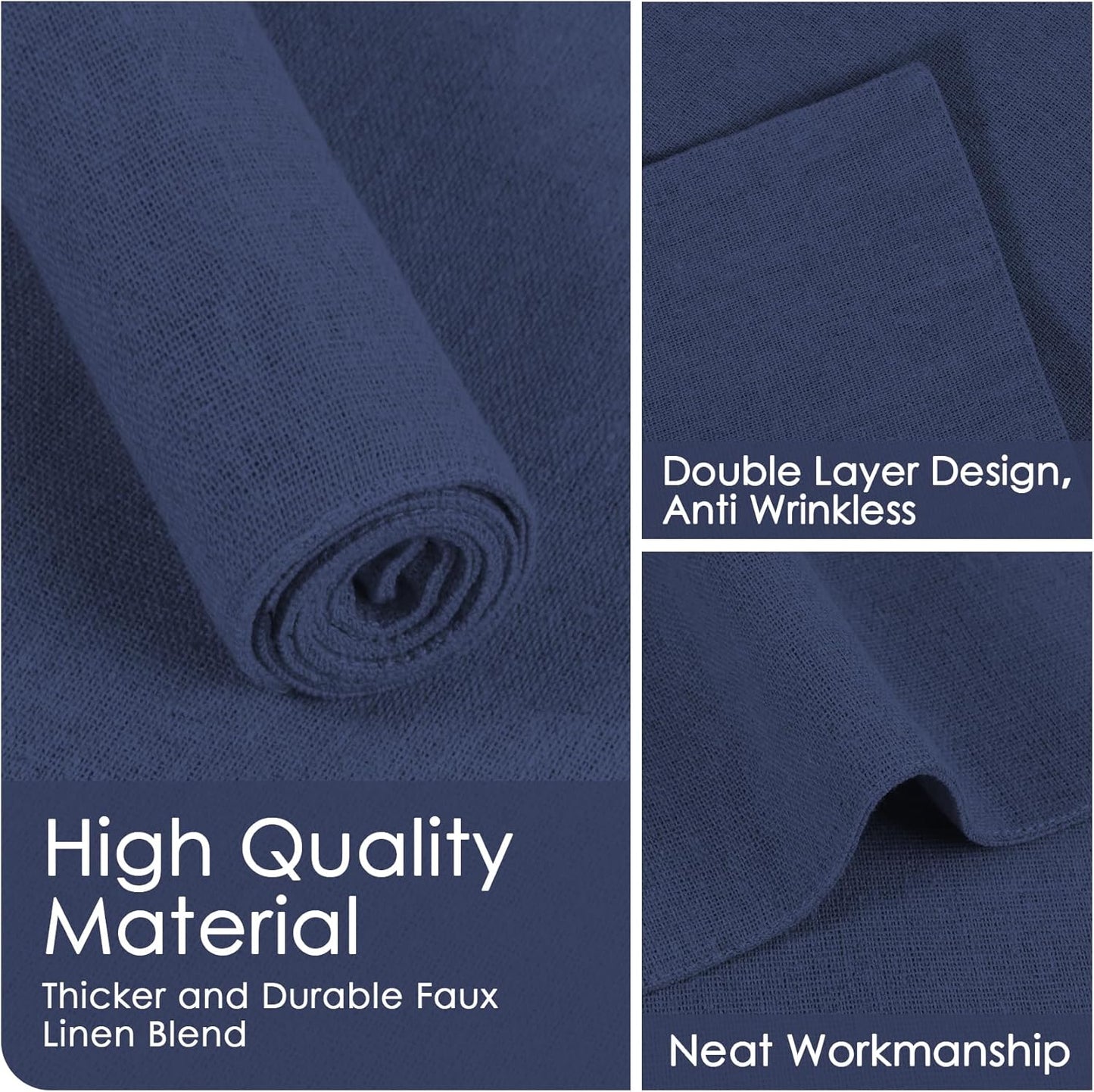 MANSPHIL Navy Blue Cloth Placemats Set of 6, Double Layer Faux Linen Place Mats Heat Resistant Washable Table Mats for Dining Kitchen, 13x19 Inch