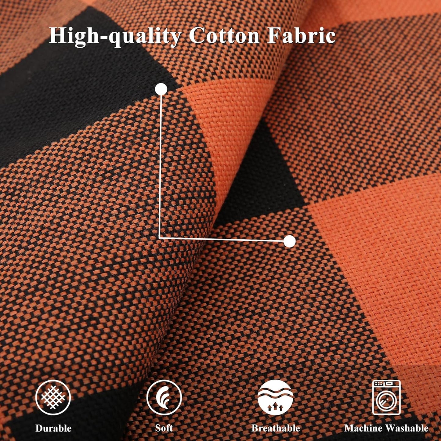 decorUhome Fall Orange and Black Decorative Throw Pillow Covers 16x16 Set of 2, Buffalo Plaid Check Farmhouse Cushion Covers with Stitched Edge for Autumn Harvest Couch Sofa Bed Home Decor