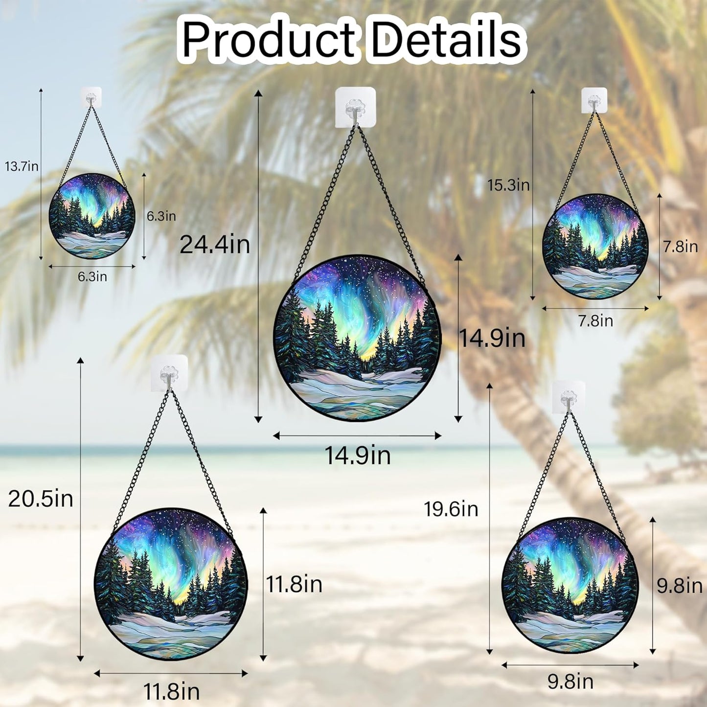 Stained Glass Window Hanging, Aurora Landscape Sun Catchers Glass Panel Green Trees Suncatcher Decor for Birthday for Women, Men, Wife, Aunt, and Mom 14.9x14.9 in