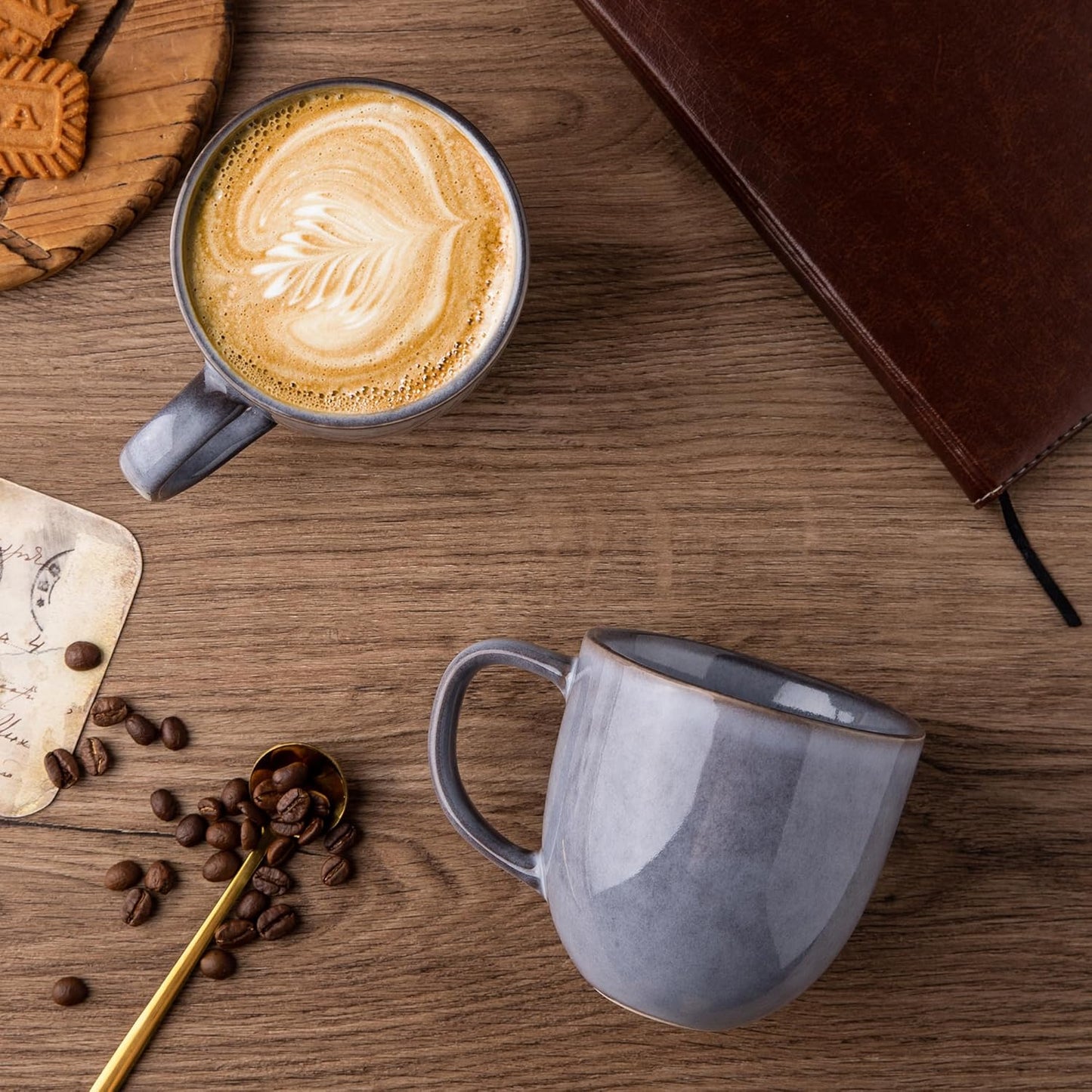 AmorArc 12oz Coffee Mugs, Ceramic Coffee Mugs set of 4 for Man, Woman, Dad, Mom, Modern Coffee Mugs with handle for Latte/Cappuccino/Milk/Cocoa. Dishwasher&Microwave Safe, Gray-Reactive Glaze