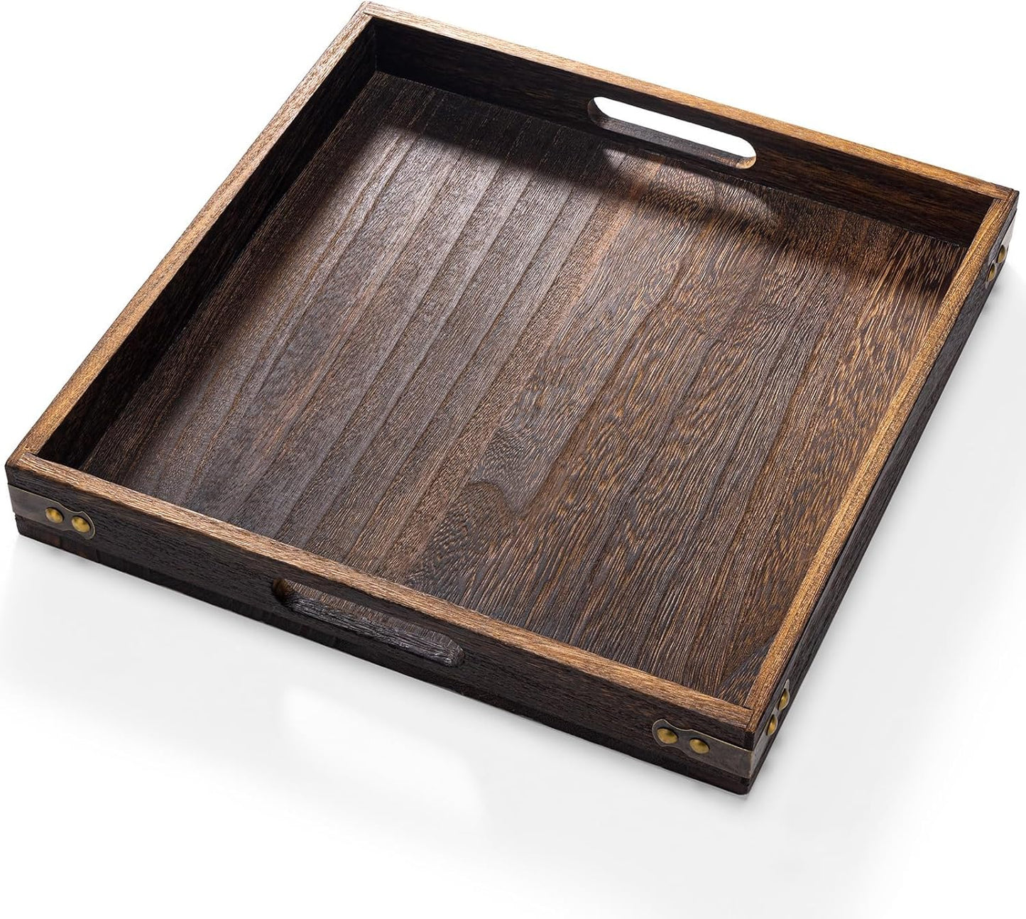 Yangbaga Serving Tray with Handles,12.5"*12.5"Wood Decorative Tray for Living Room,Modern Coffee Table Tray,Square Large Serving Platters for Home Decor,Ottoman,Bed,Kitchen,Bathroom, Breakfast,Bar
