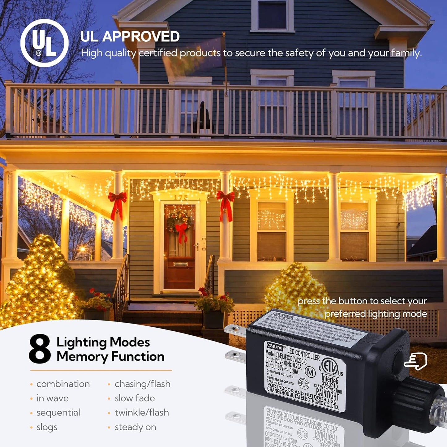 Hopolon 33FT 360L LED Christmas Icicle Lights Outdoor Waterproof,8 Modes Plug in Curtain String LIghts With 60 Drops,Christmas Lights for Wedding,Party,Bedroom,Home,Garden,Wall Decorations(Warm White)