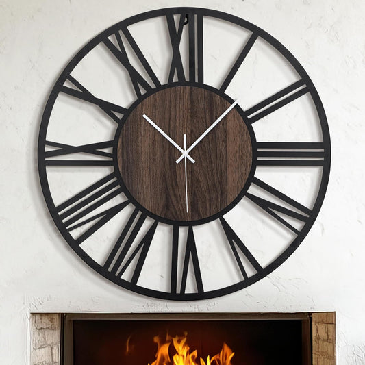LEIKE 32" Oversized Large Wall Clocks,Silent,Non Ticking,Battery Operated Modern Round Big Wood Decorative Metal Wall Clock for Living Room, Bedroom,Kitchen,Farmhouse,Office Decor - Black,32 Inch
